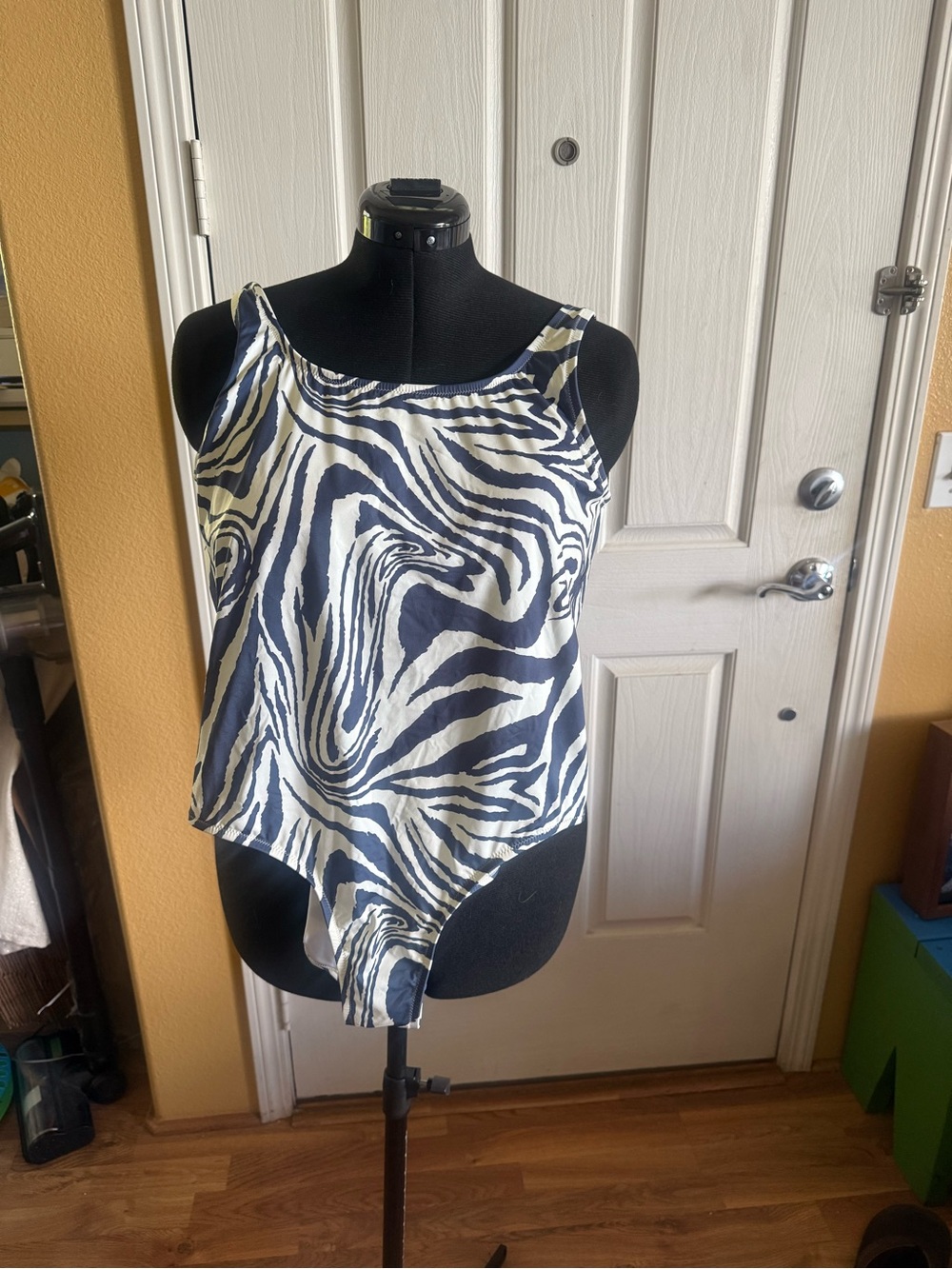 Quiksilver Gray and Ivory Zebra-Print Swimsuit